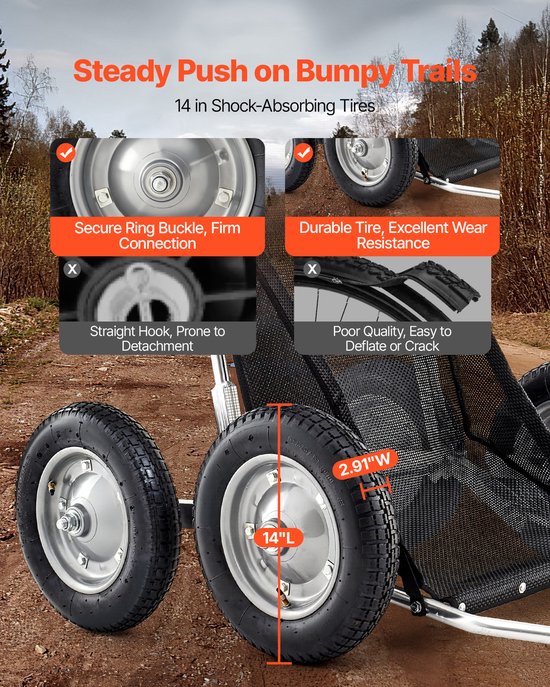 VEVOR Game Cart, 227kg Capaciteit, Robuuste Transportwagen, Terreinwagen, Opvouwbare Wildtransportwagen met Schokabsorberende Banden, Transportwagen voor Jagen, Vissen en Wandelen van Merkloos — afbeelding 4