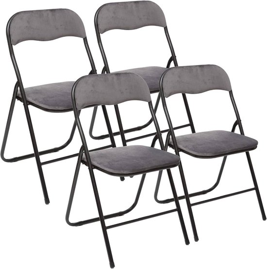 Set van 4 opvouwbare stoelen met grijze fluwelen bekleding | bol