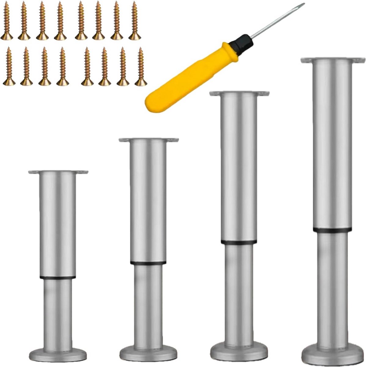 Verstelbare Meubelpoten Set van 4 - Metalen Tafel- en Kastpoten Grijs 25-42 cm