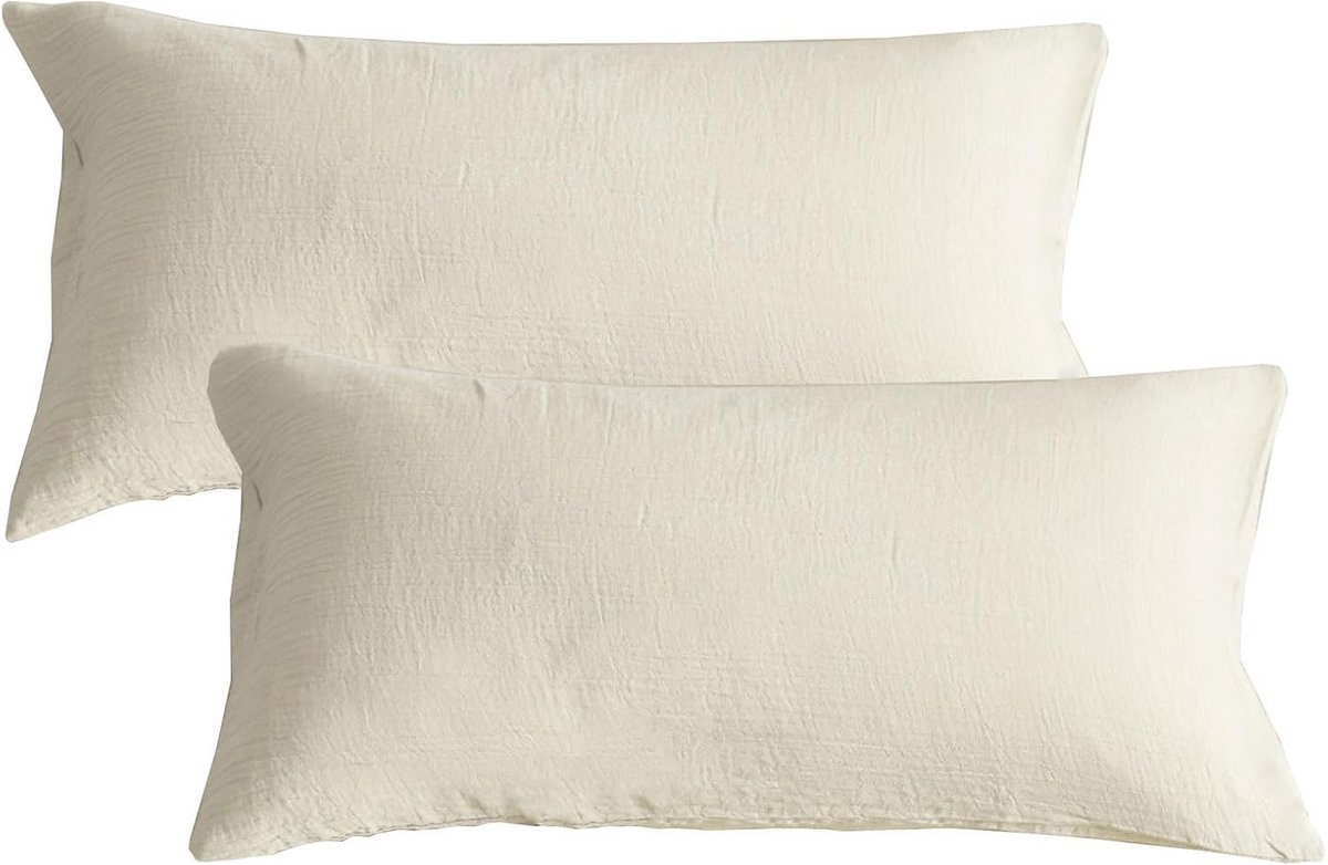 Mousseline Kussenslopen 40x80 cm, Set van 2, 100% Katoen, Beige