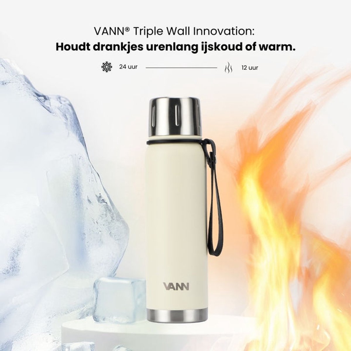 VANN® Kleine Thermoskan 500 ML – 3-Wandige RVS Thermosfles voor Koffie & Thee – 2-in-1 Dop als Beker – 100% Plasticvrij – Off-white – VANN Ritual Thermos® — cadeau in Koken & Dineren - foto 7