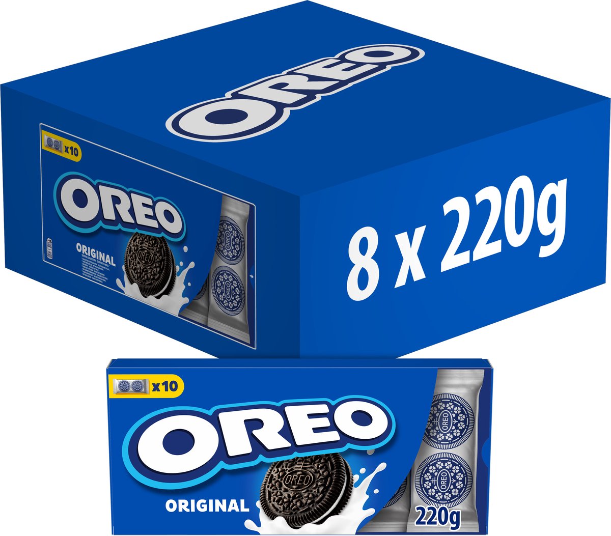 OREO Original Koekjes Chocolade Cacao met Vanille Crèmevulling - Doos 8 x 220g (10 x 22g) - Chocoladekoeken - Koek voor Onderweg - Familie Verpakking - Groot Verpakking