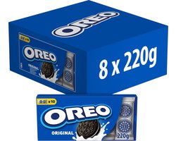 OREO Original Koekjes Chocolade Cacao met Vanille Crèmevulling - Doos 8 x 220g (10 x 22g) - Chocoladekoeken - Koek voor Onderweg - Familie Verpakking - Groot Verpakking