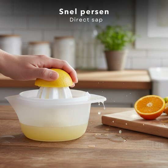 Cheqo® Citruspers - Sinaasappelpers - Citroenpers - Handmatige Citruspers - Citruspers Wit - Citruspers met Opvangbakje - Citruspers met Schenktuit - Citruspers met Zeef - Citruspers met Pittenzeef van Merkloos — afbeelding 3