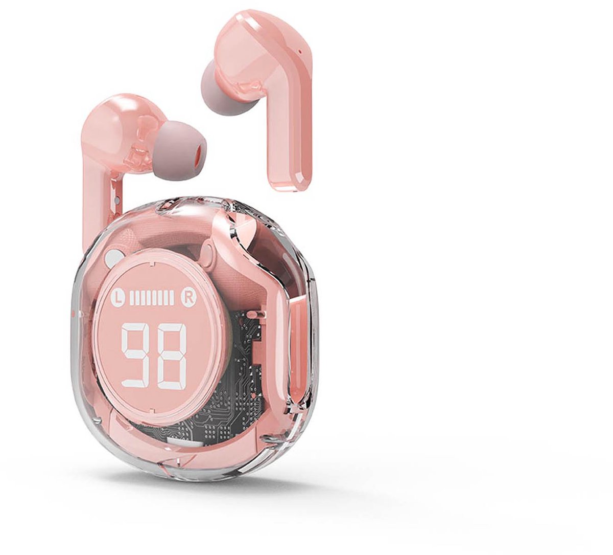 Transparante TWS in-ears, roze