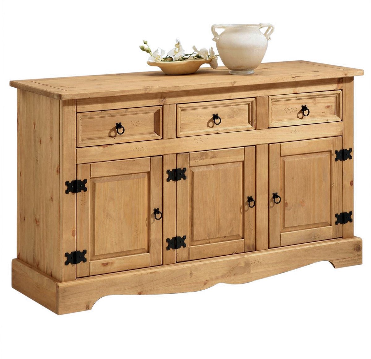 IDIMEX Mexico-dressoir TEQUILA met 3 deuren en lades van massief hout - naturel bruin