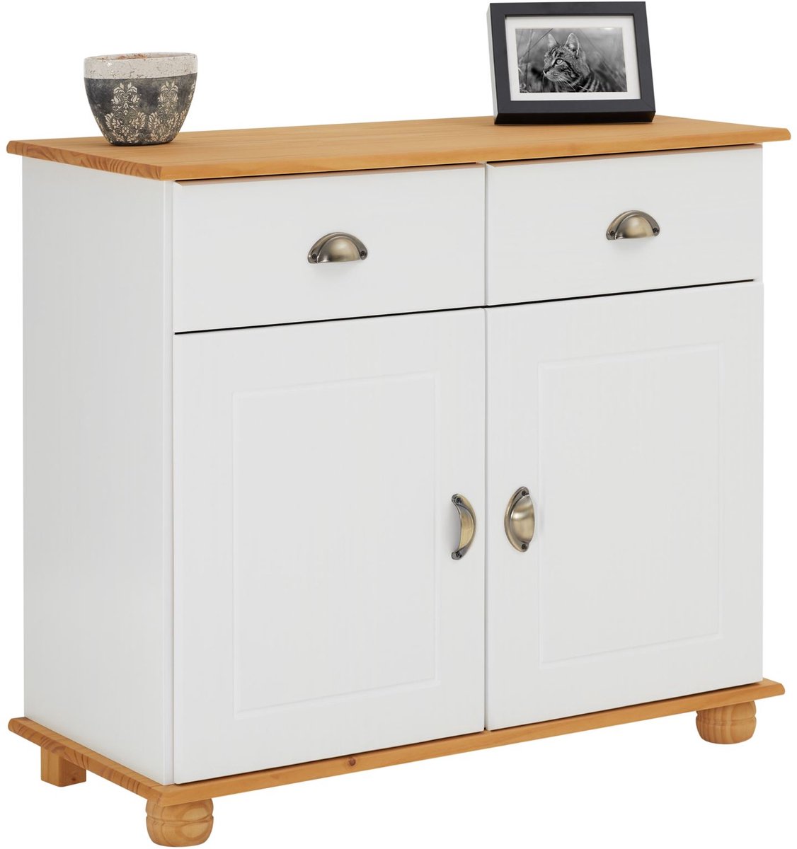 IDIMEX Commode COLMAR, massief grenen, wit/bruin, met 2 deuren en lades