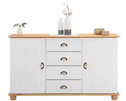 Servieskast COLMAR 135 cm met 2 deuren en 4 lades van massief hout - wit/bruin