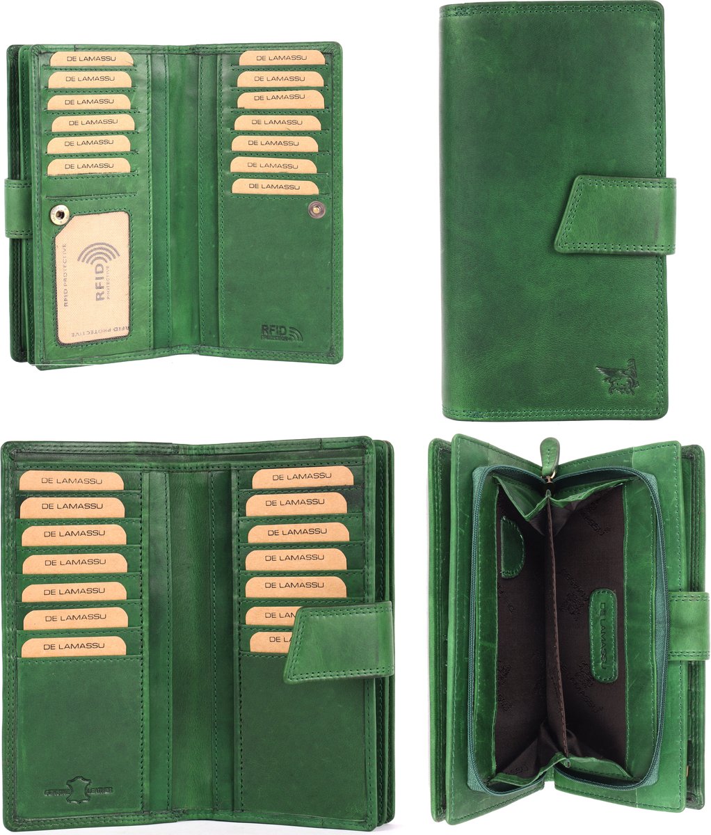 DE LAMASSU® (Amara) Leren Dames Portemonnee – Echt Leer – 27 Pasjes – RFID-bescherming – Ruim & Elegant – Luxe Geschenkverpakking