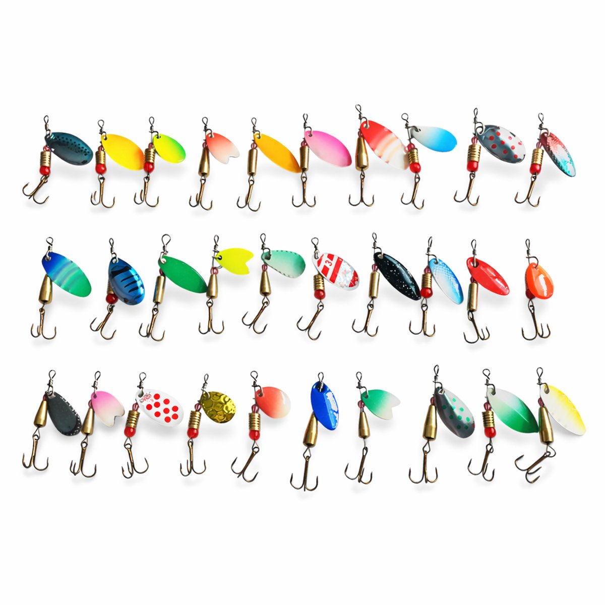 S&D | Spinner Set 30 Stuks – Blinkertjes Vissen – 3g per Spinner – 5-6cm – Kunstaas voor Roofvis, Forel, Baars en Snoek
