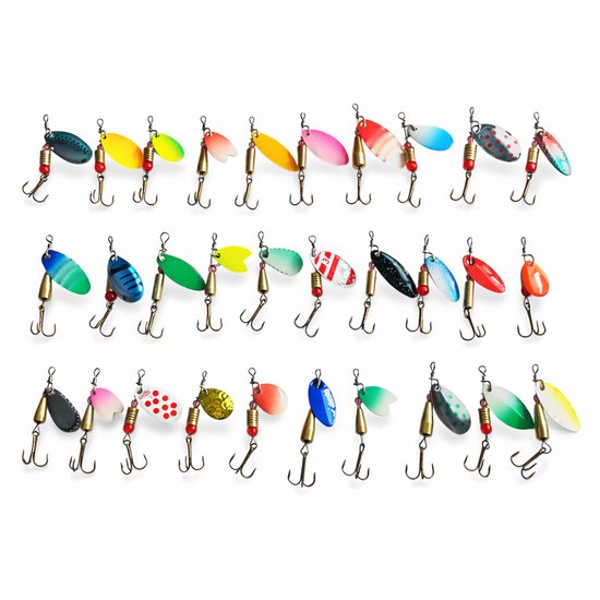 S&D | Set de Spinner 30 pièces – Pêche aux oeillères – 3 g par Spinner – 5-6 cm – Leurres pour carnassiers, truites, perches et brochets