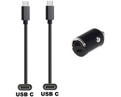 OneOne auto snellader met 2 poorten + 1,5m sterke USB C naar C kabel. 40 Watt (2x 20W) lader. Autolader adapter past op Samsung Galaxy M07, F07, M17, F17, Z TriFold, Tab A11 / A11+, Tab S11 / S11 Ultra, Tab S5e, Tab S6, Tab S7, Tab S8