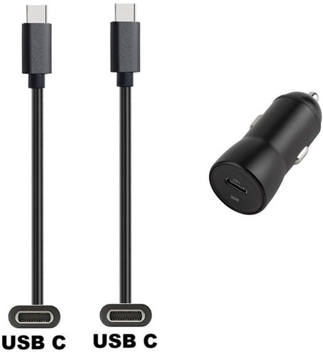 OneOne auto snellader + 1,5m sterke USB C naar C kabel. 20W lader. Autolader adapter past op Universeel Apple iPhone / iPad, Anker (Soundcore), Archos, Bose, Corsair, JBL, Stratus, iGPSPORT