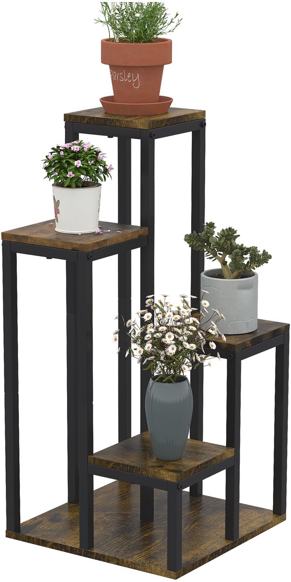 Outsunny Bloemenstandaard - 80 cm - 40x40x81 cm - Rustiek Bruin