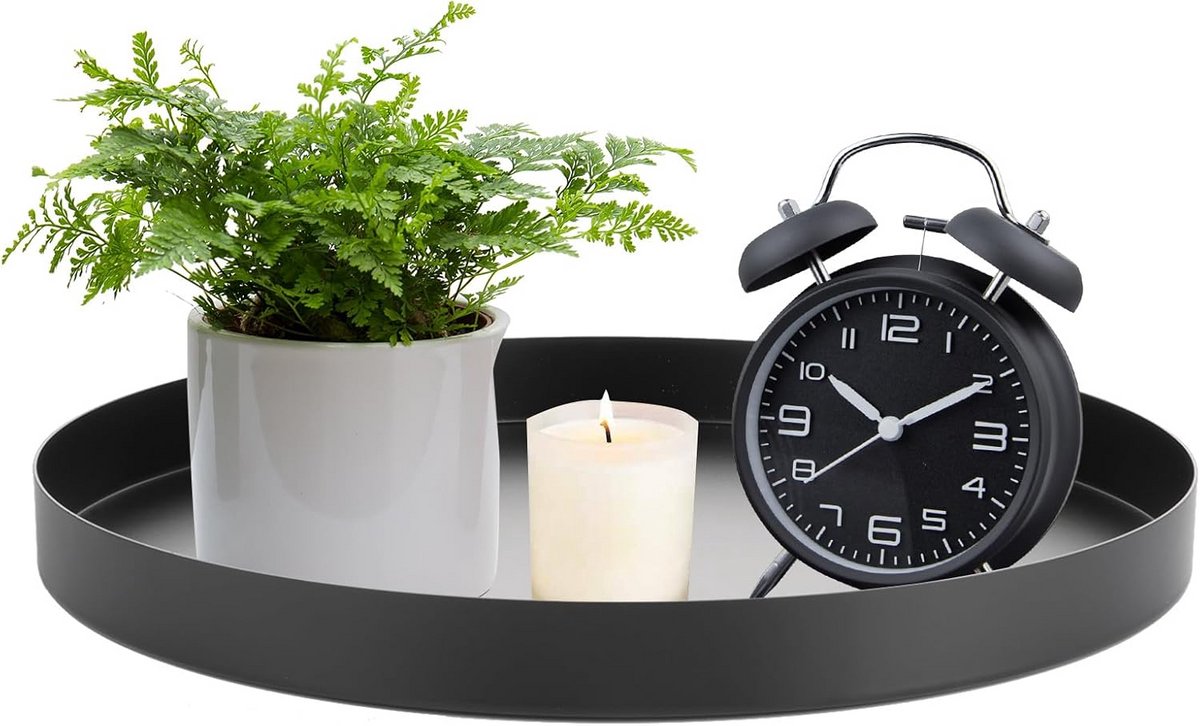Ronde Zwarte Decoratieve Serveerschaal van 30 cm - RVS Tafelorganizer