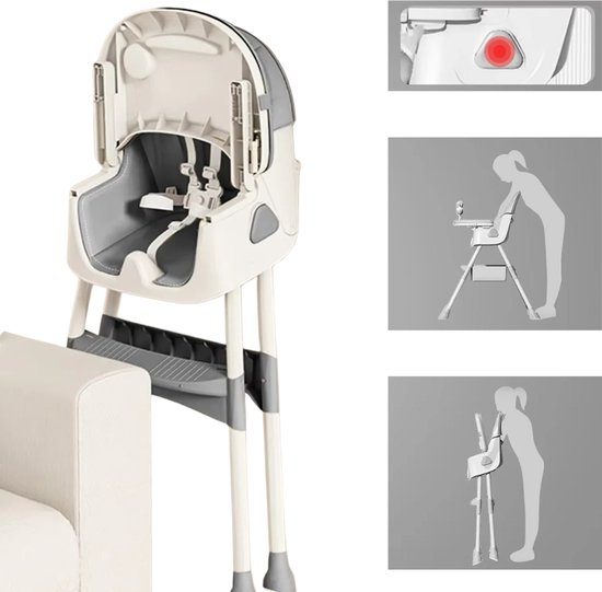 HHHK - Baby Eetstoel - Kinderstoel - Opvouwbare Kinderstoel - Inklapbare Kinderstoel - Babystoel - Grijs - Kinderstoel inklapbaar van Merkloos — afbeelding 5