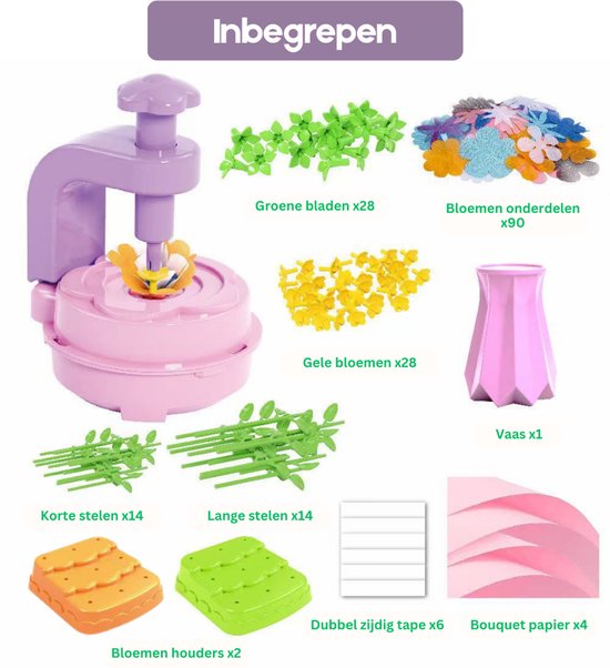 BBWELL Bloemen Knutselset Voor Meisjes – DIY Boeket Met Stoffen Bloemen, Machine En Accessoires, Vanaf 3 Jaar