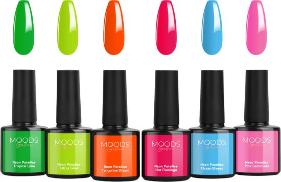 Moods Gellac 6-delige Set - Gellak Starterspakket - Gel Nagellak - 8ML - Neon Paradise - Gellac - Nagels - Chique Kleuren - HEMA- & TPO-vrij