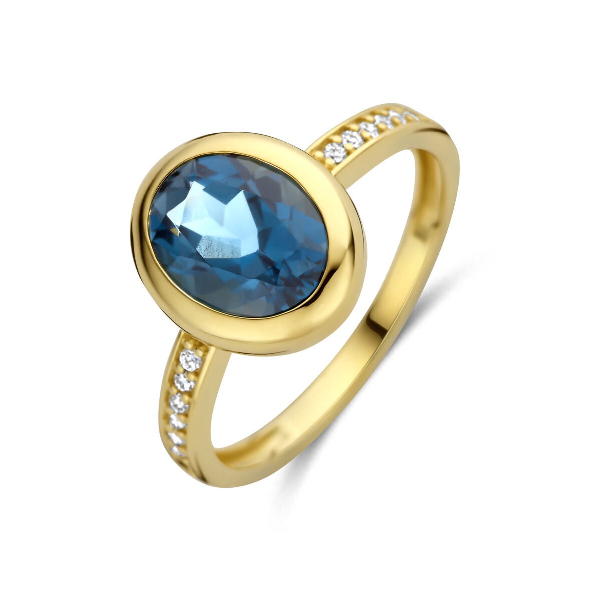 14K geelgouden ring london blue topaas diamant 0.07ct h si - 4035384