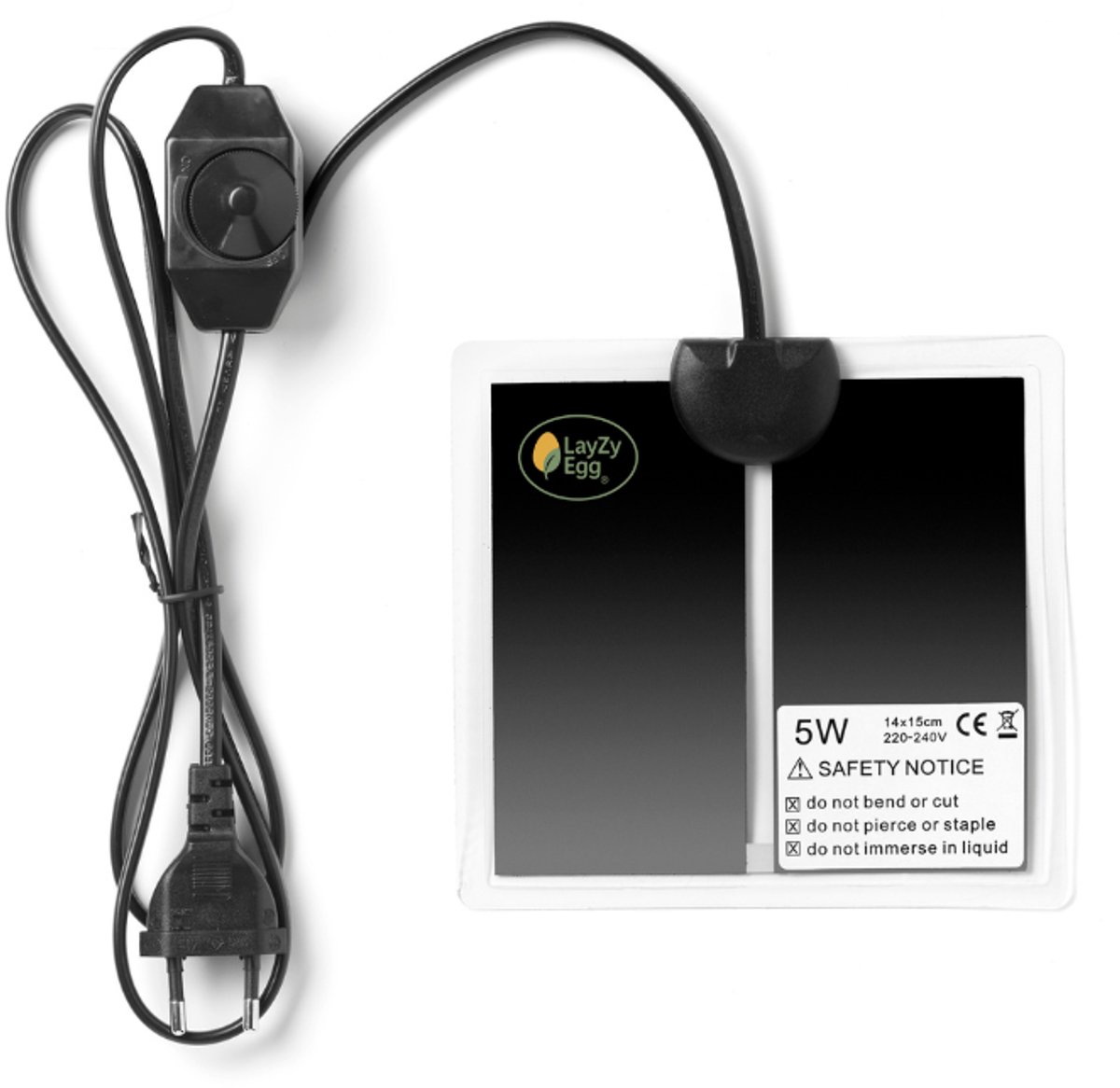 LayZyEgg® Warmtemat 5W 14x15 cm – Met Dimmer/Temperatuurregelaar – Voor Kuikens, Kwartels, Vogels, Reptielen & Amfibieën
