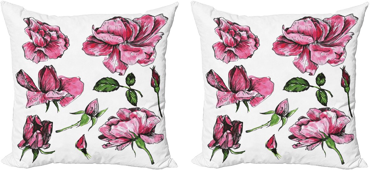ABAKUHAUS Bloemenkussensloopset (2 stuks), Tuinbloemen Rozenknopp 45 cm, Lichtroze
