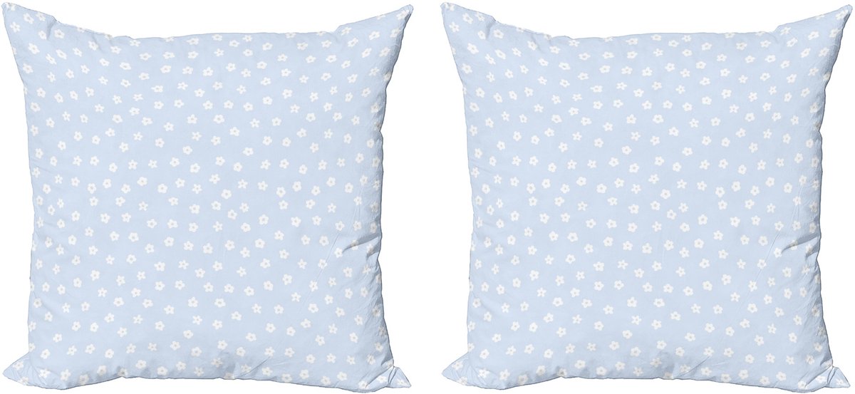 ABAKUHAUS Decoratieve kussenhoezen met bloemenprint, 2 stuks, verspreide kleine bloem 40x40 cm, babyblauw wit