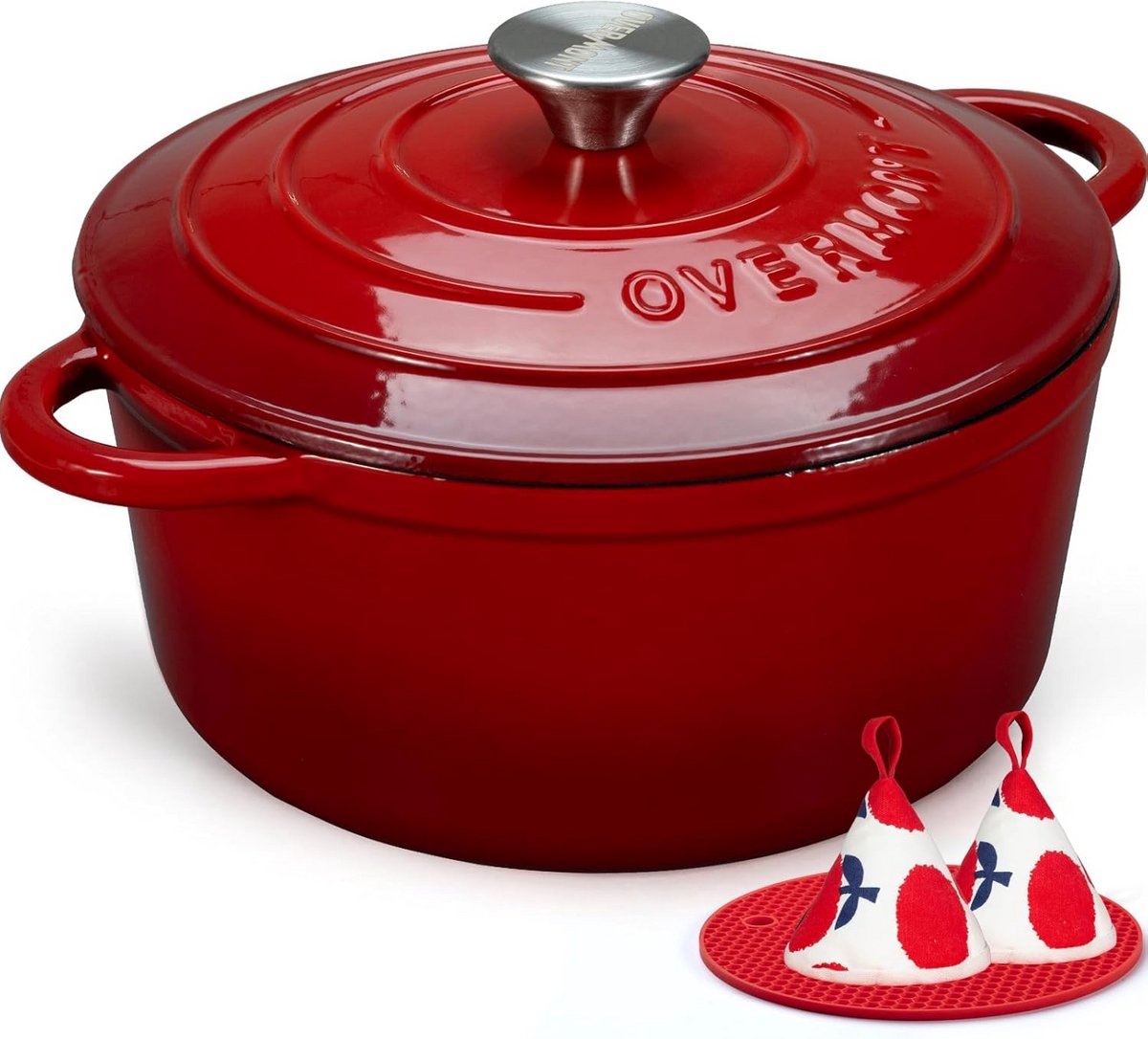 Gietijzeren Stoofpan met Deksel 28 cm Rood voor Oven en Koken
