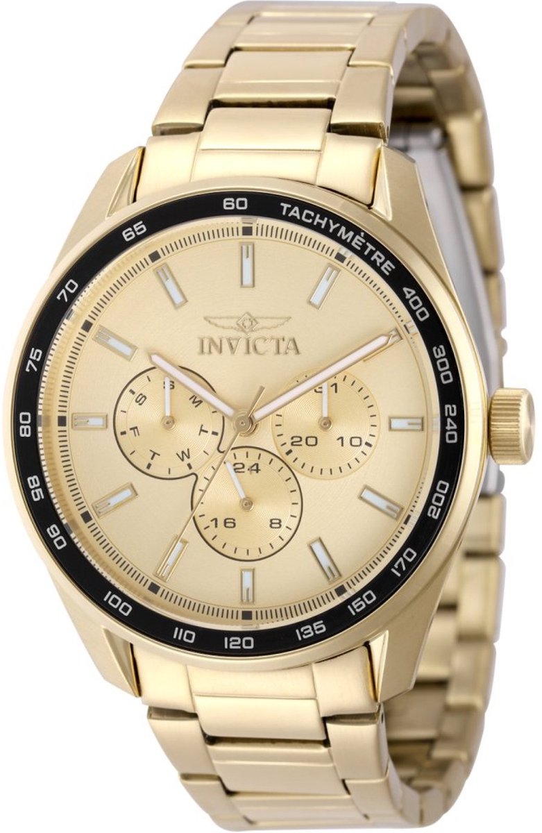 Invicta Specialty 49956 Heren Horloge - Waterdicht - Analoog - Quartz Uurwerk - Roestvrij Staal met gouden Wijzerplaat - 42mm