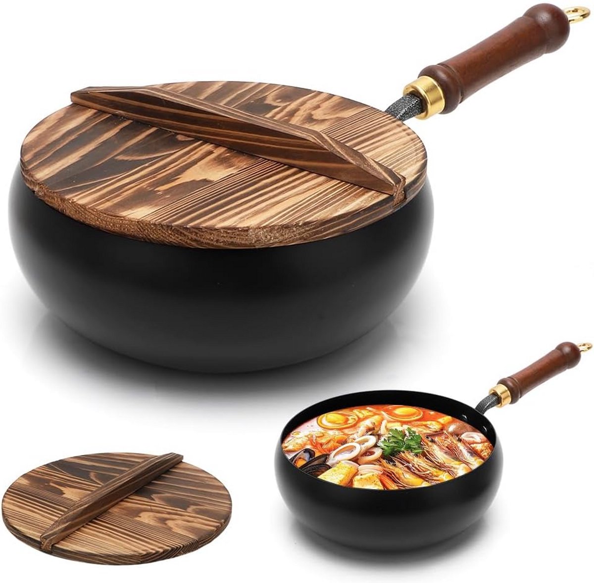 Handgesmede Koekenpan van Ijzer 24 cm met Houten Deksel