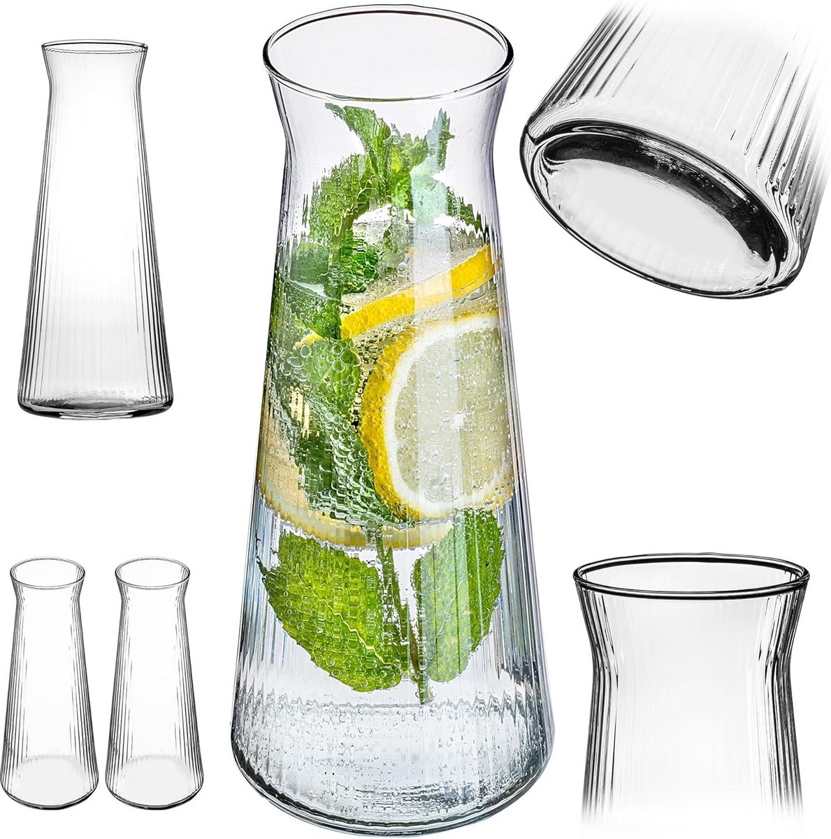 Set van 2 Waterkaraffen van Glas 1L voor Water, Sap en Limonade
