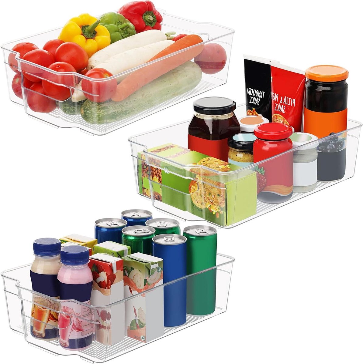 Allecto - Grote Keuken Koelkast & Kast Opslag Trommels - Plastic Bakjes - 3-pack - Helder Plastic Containers - Geschikt voor Badkamer, Kelder, Lades, Diepvries - 32,5cm Lengte - Huis Organisercontainers