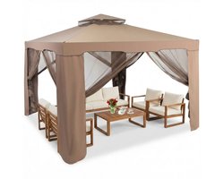 Tuinpaviljoen - Paviljoen - Partytent - Gazebo - 3 x 3 m - 4 Mesh zijwanden - Bruin