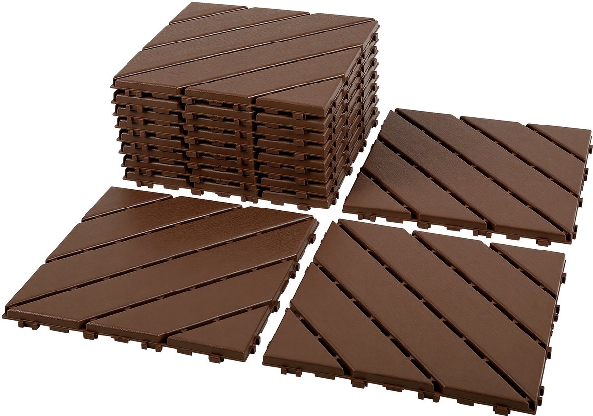 Terrastegels kunststof bruin – 30x30 cm kliktegels, 99 stuks(9 m²), voor buiten