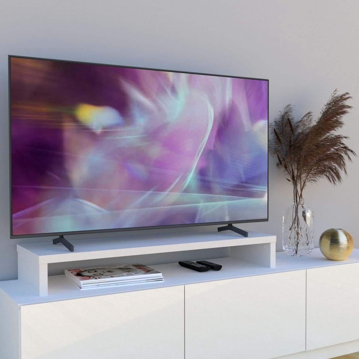 Houten TV Standaard Verhoger 110 cm Wit Opslagruimte