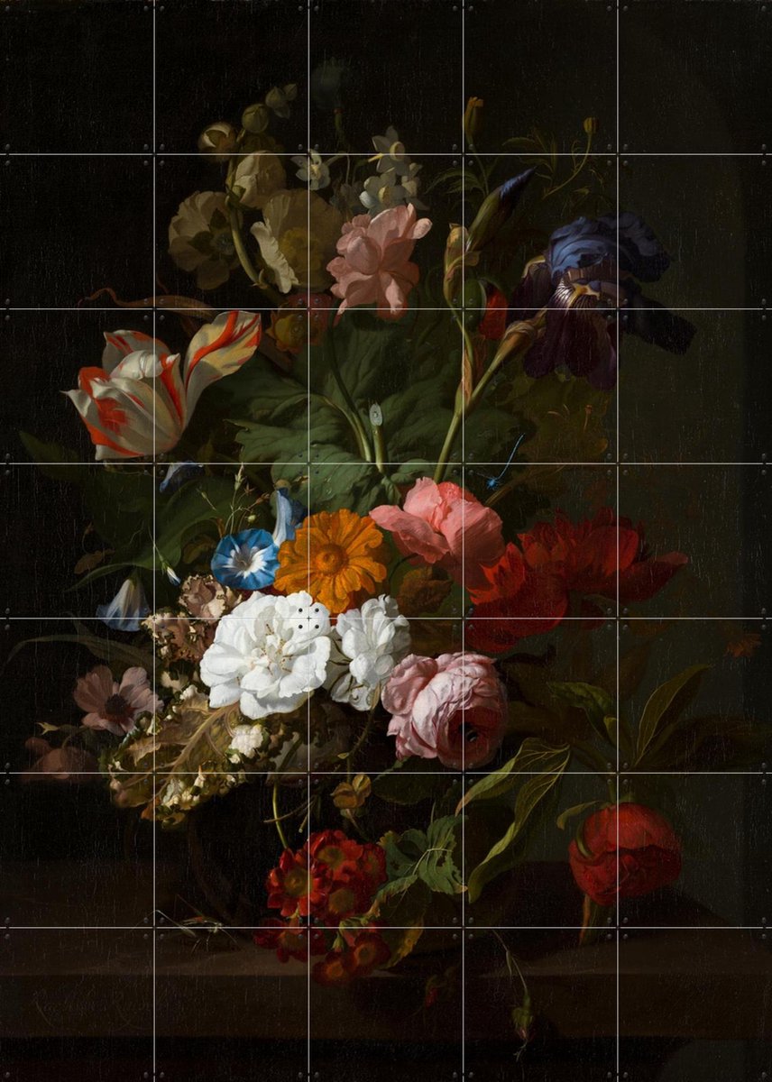 IXXI Vaas met bloemen, Rachel Ruysch & Mauritshuis - 100 x 140 cm - Gratis ophangtool - Grote wanddecoratie en posters - Naturalisme, Olieverf