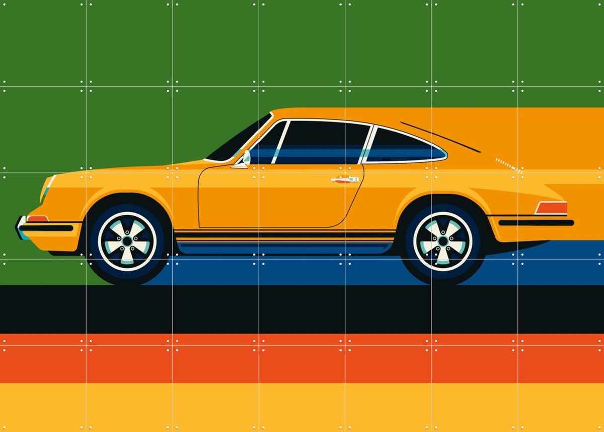 IXXI Orange Vintage Sports Car Side, Bo Lundberg - 140 x 100 cm - Gratis ophangtool - Grote wanddecoratie en posters - Vintage, Illustraties