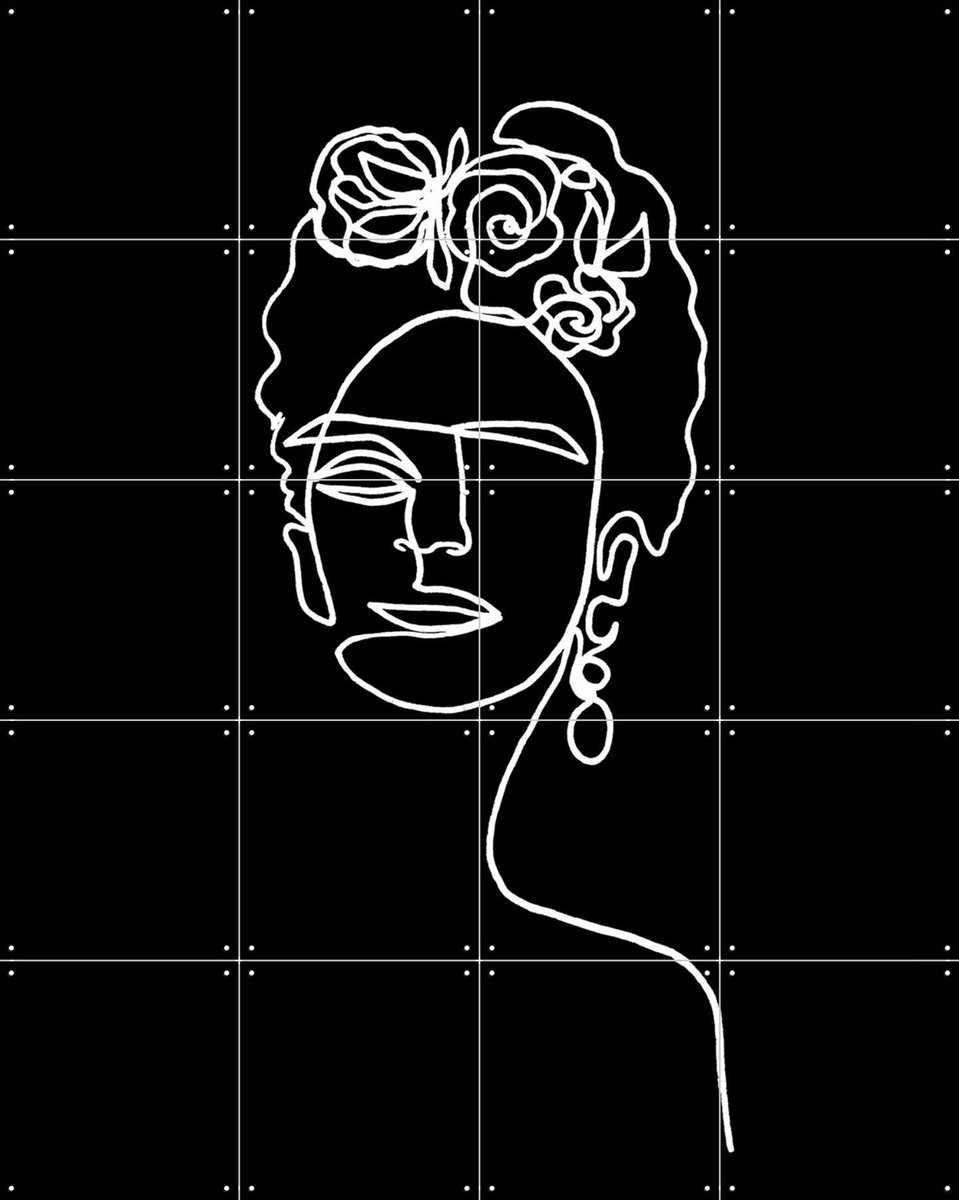 IXXI Frida Kahlo black & white, Julia Hariri - 80 x 100 cm - Gratis ophangtool - Grote wanddecoratie en posters - Line art, Illustraties, Grafisch