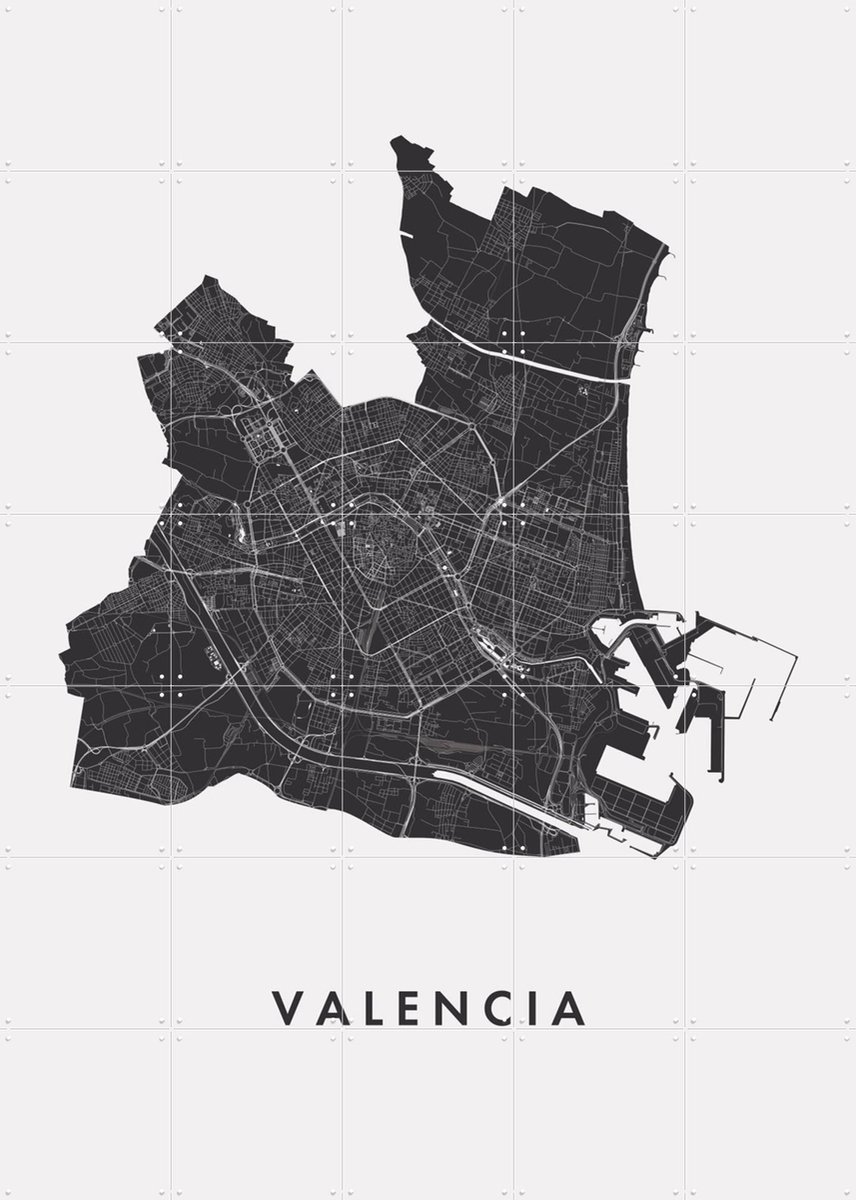 IXXI Valencia City Map, Kunst in Kaart - 100 x 140 cm - Gratis ophangtool - Grote wanddecoratie en posters - Grafisch Ontwerp, Line art, Minimalisme