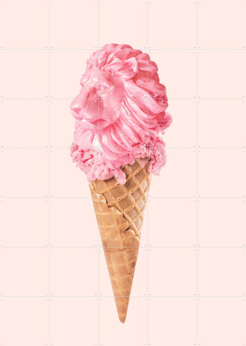 IXXI The Lion Cream, Paul Fuentes - 100 x 140 cm - Gratis ophangtool - Grote wanddecoratie en posters - Speels, Fotografie, Kleurrijk, Pop art