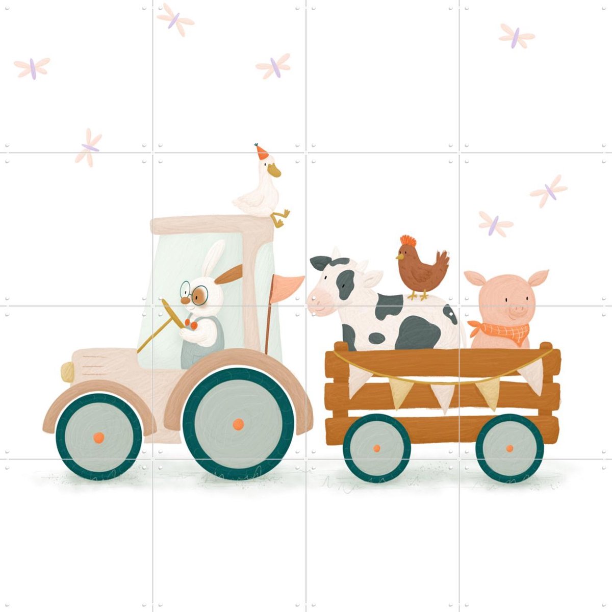 IXXI Farm Animals, Studio Phie - 80 x 80 cm - Gratis ophangtool - Grote wanddecoratie en posters - Fantasierijk, Speels, Illustraties, Cartoonesk
