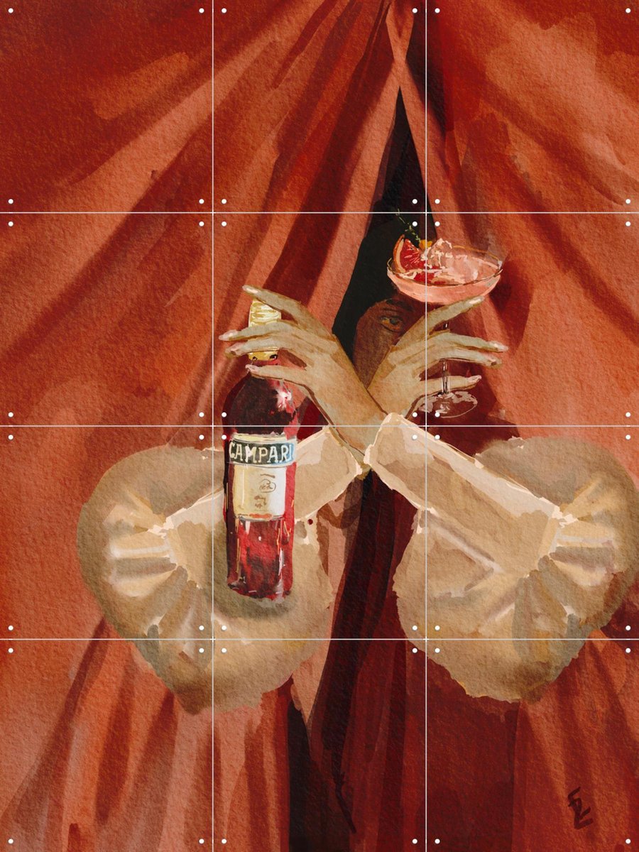 IXXI Campari Lady, Ekaterina Zagorska - 60 x 80 cm - Gratis ophangtool - Grote wanddecoratie en posters - Surrealisme, Speels, Illustraties, Aquarel