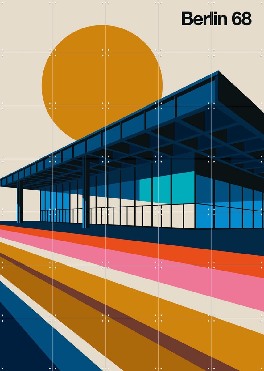 IXXI Berlin 68, Bo Lundberg - 100 x 140 cm - Gratis ophangtool - Grote wanddecoratie en posters - Kleurrijk, Illustraties, Mancave, Architectuur