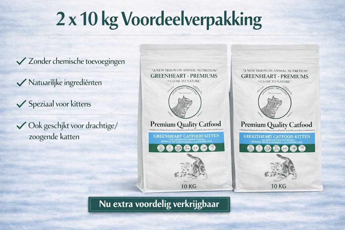 Greenheart kattenvoer kitten 2x 10 kg Voordeelverpakking - Kat