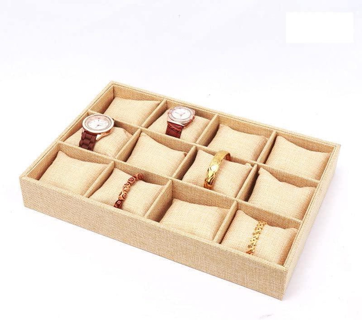 Allecto- Horloge Display Stand - Armband Houder - Sieraden Lade - Hout - Showcase - Fluwelen Kussen - Sieraden Display - Sieraden Bescherming - Geschikt voor Alle Horloges - Natuurlijke Houtkleur