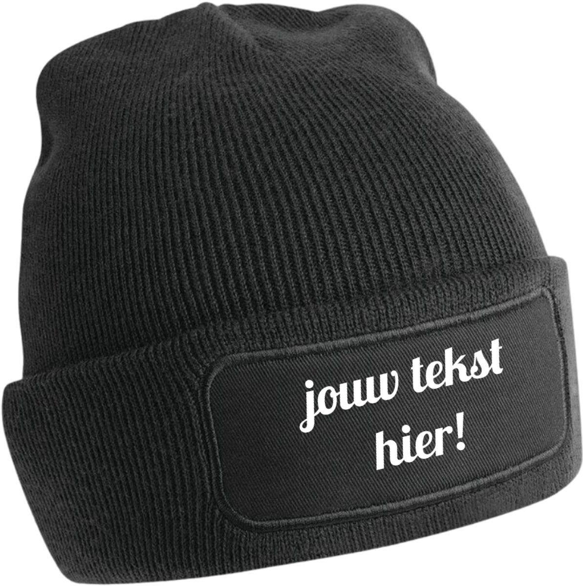 Muts bedrukt met eigen tekst - zwart - Beechfield - gepersonaliseerd