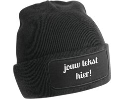 Muts bedrukt met eigen tekst - zwart - Beechfield - gepersonaliseerd