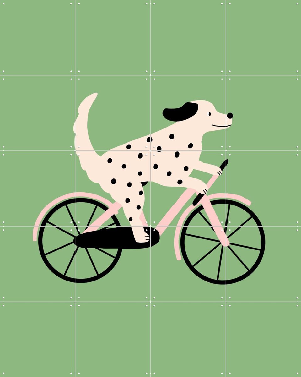 IXXI Spotted Dog Riding a Bicycle, Maren Gross & Various - 80 x 100 cm - Gratis ophangtool - Grote wanddecoratie en posters - Grafisch Ontwerp