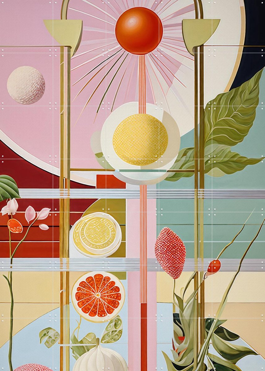 IXXI Fruit Lines, Artclaud - 100 x 140 cm - Gratis ophangtool - Grote wanddecoratie en posters - Geometrische Kunst, Abstract, Kleurrijk, Grafisch
