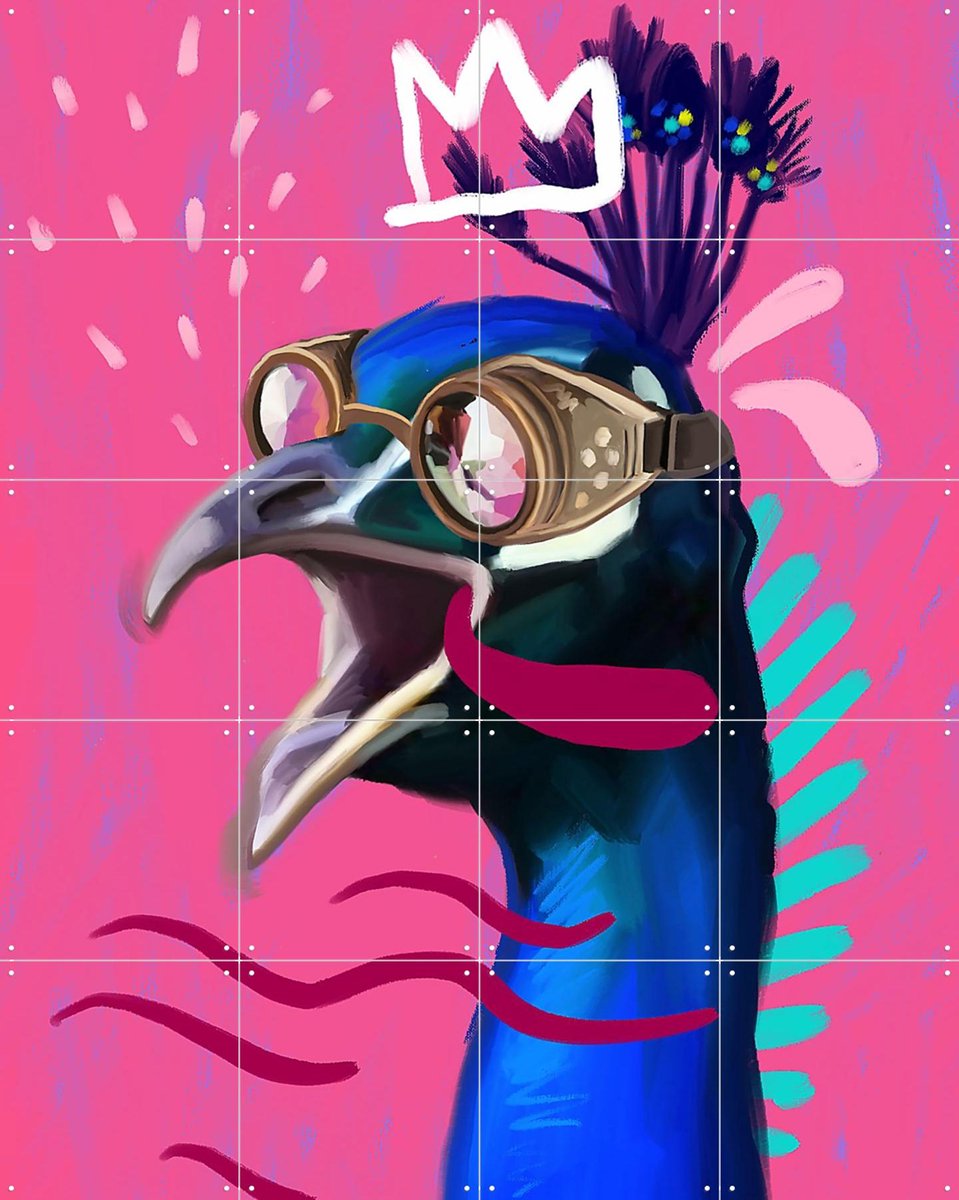 IXXI Peacock at Burningman, Pop-art by Tadej - 80 x 100 cm - Gratis ophangtool - Grote wanddecoratie en posters - Kleurrijk, Illustraties
