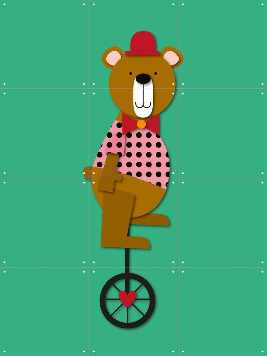 IXXI Circus Bear, Jetske Kox - 60 x 80 cm - Gratis ophangtool - Grote wanddecoratie en posters - Speels, Cartoonesk, Kleurrijk, Illustraties